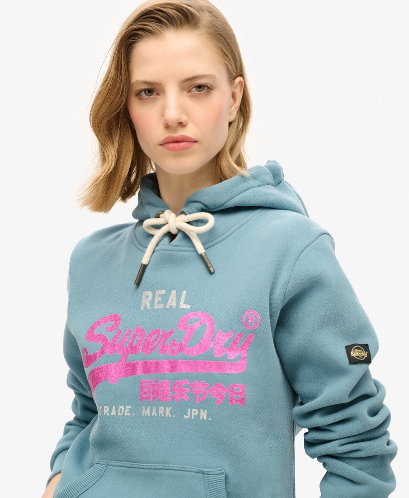 moletom com capuz e estampa vintage do logo em azul egeu