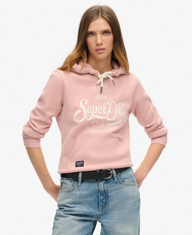 moletom premium com capuz e estampa de entrada em rosa claro