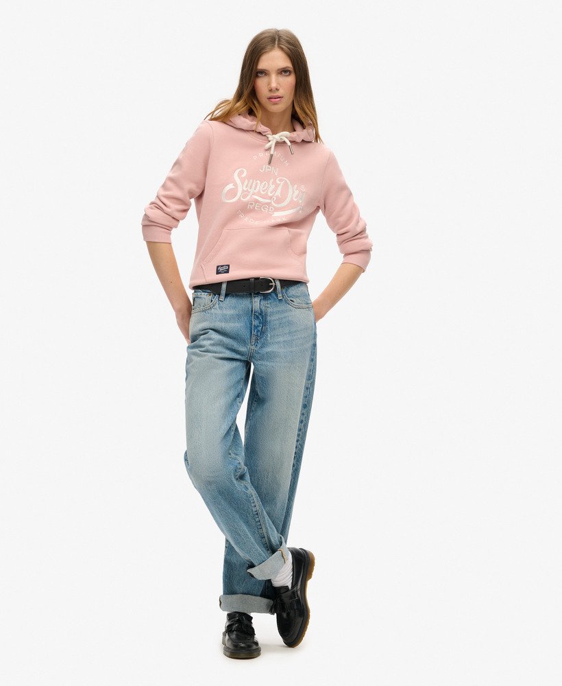 moletom premium com capuz e estampa de entrada em rosa claro