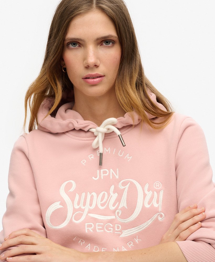 moletom premium com capuz e estampa de entrada em rosa claro