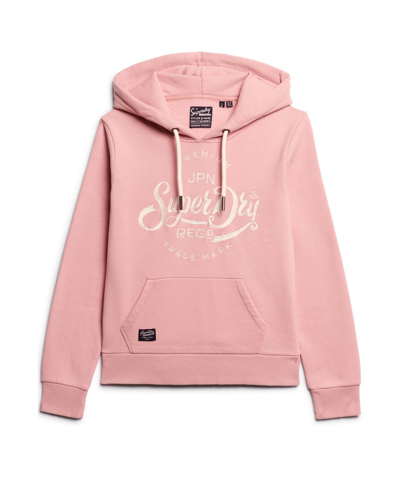 moletom premium com capuz e estampa de entrada em rosa claro