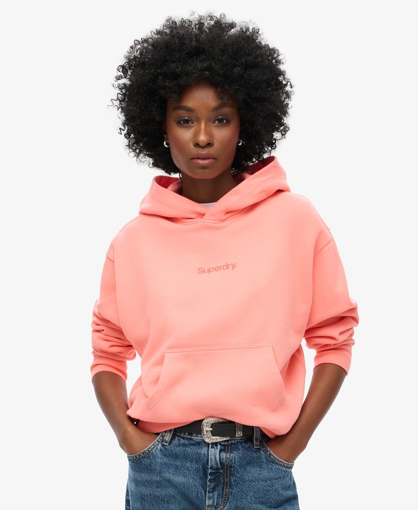 moletom folgado com capuz core logo city na cor coral pastel.