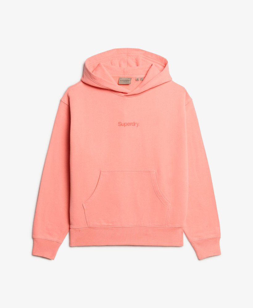 moletom folgado com capuz core logo city na cor coral pastel.