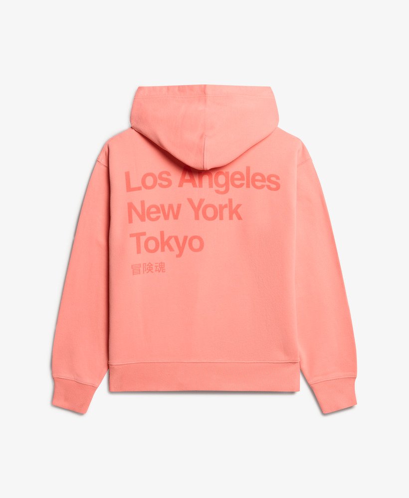 moletom folgado com capuz core logo city na cor coral pastel.