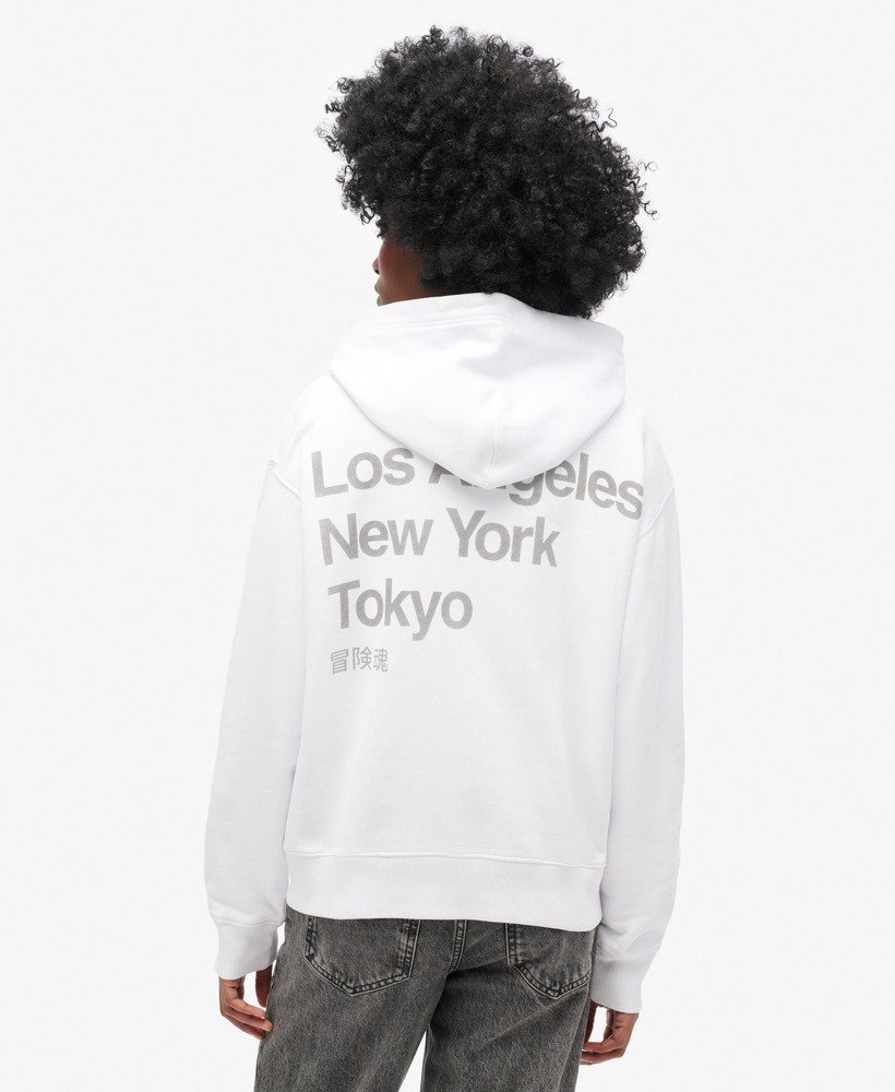 moletom folgado com capuz core logo city em branco brilhante