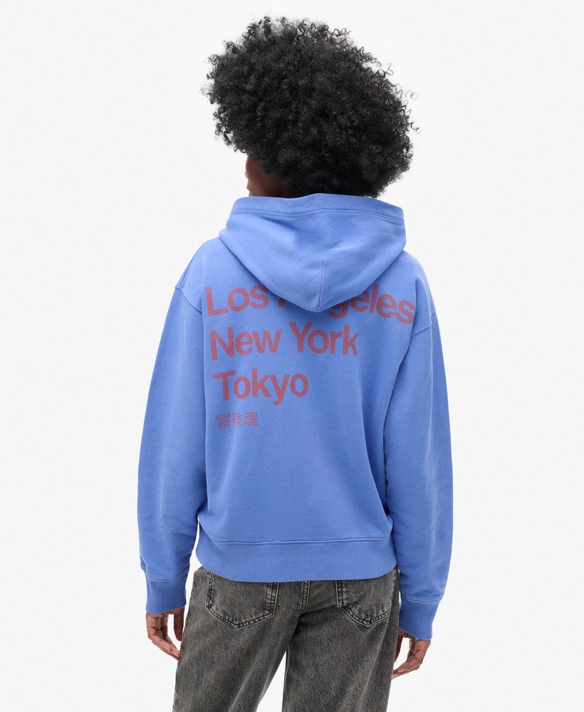 moletom folgado com capuz core logo city em azul chambray
