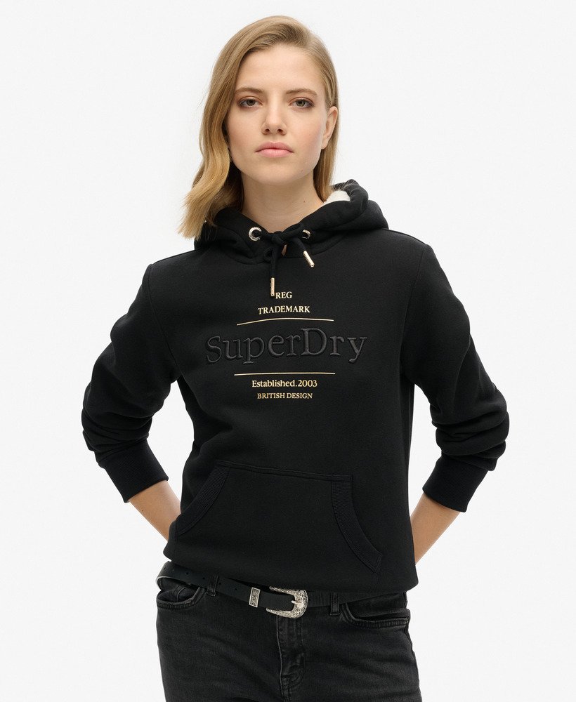 moletom com capuz luxe metallic logo na cor preta