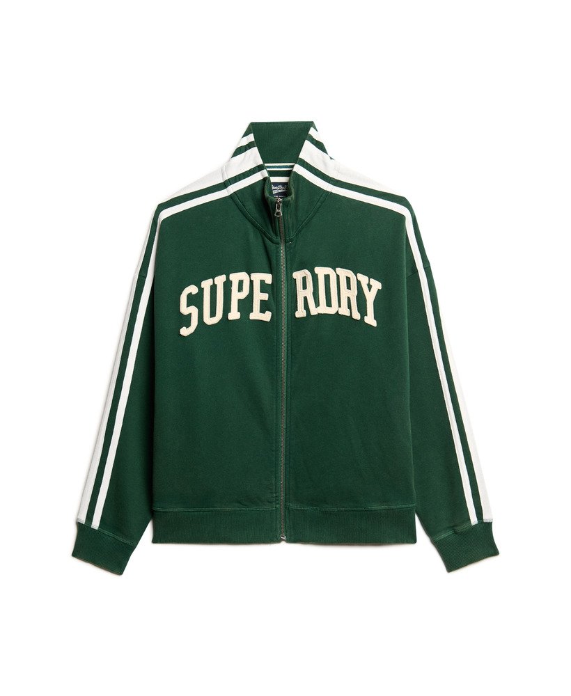 jaqueta esportiva folgada com zíper e apliques da athletic essentials na cor verde esmalte.