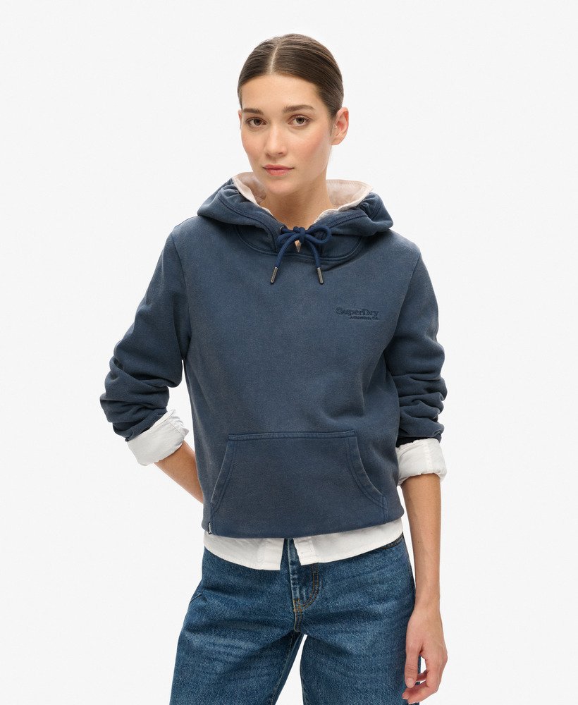 moletom com capuz essential logo half brushed na cor azul marinho mais intenso