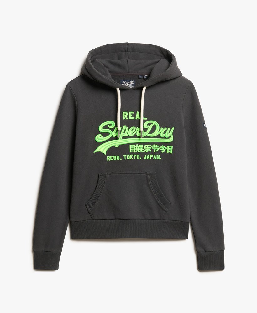 moletom com capuz e estampa bordada com logo vintage neon na cor blackboard