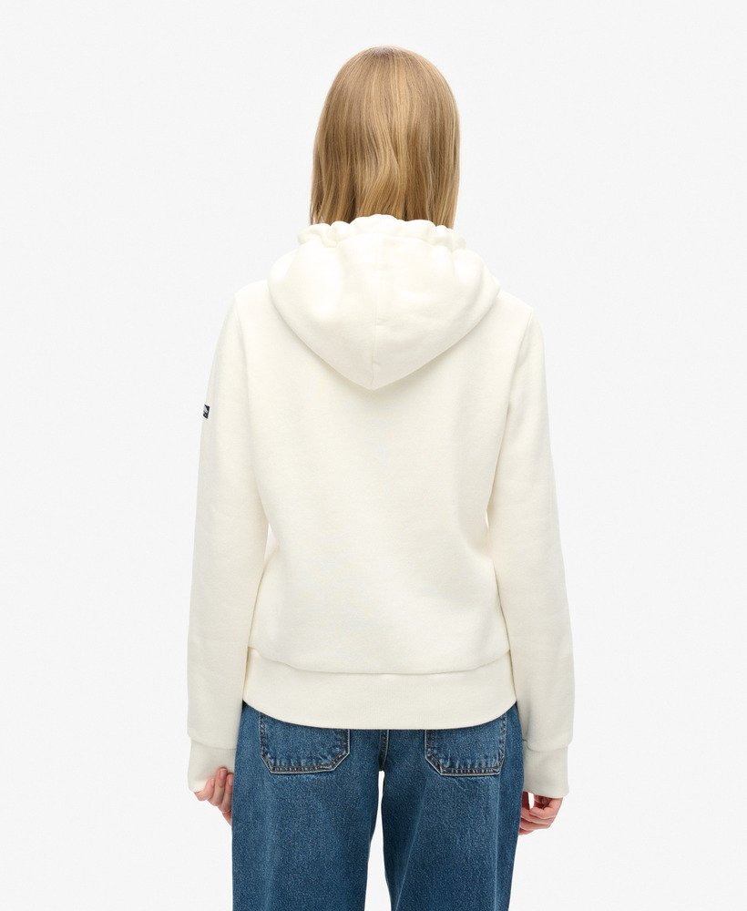 moletom com capuz e estampa bordada com logo vintage neon na cor branco inverno