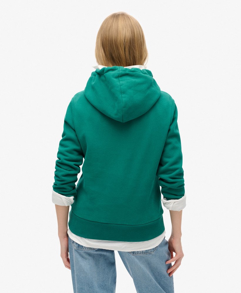 moletom com capuz e estampa bordada em neon na cor verde tempestade.