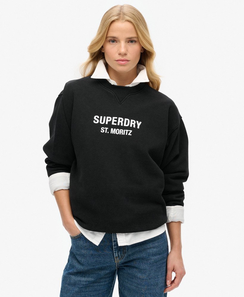 moletom sport luxe loose crew na cor preta