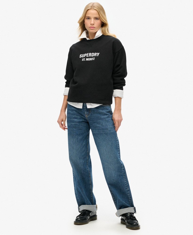 moletom sport luxe loose crew na cor preta
