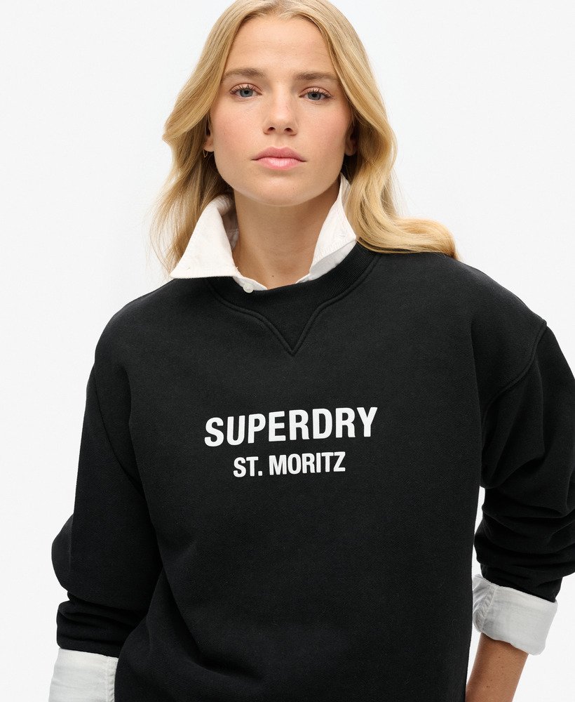 moletom sport luxe loose crew na cor preta