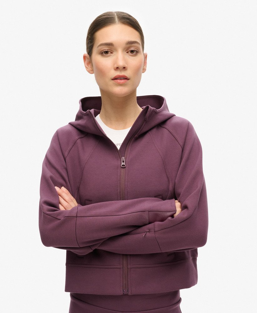 moletom com zíper sport tech relaxed na cor roxa berinjela defumada