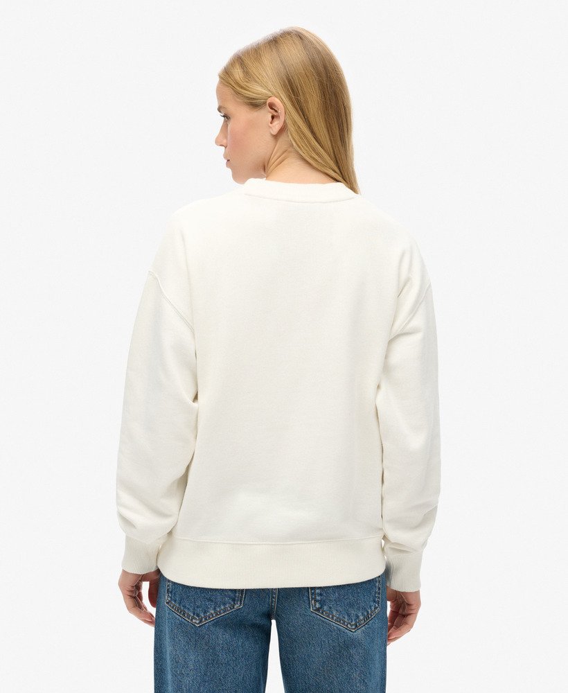 suéter workwear bordado de gola redonda estilo solto na cor branco off-white.