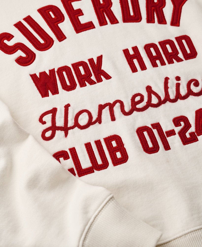suéter workwear bordado de gola redonda estilo solto na cor branco off-white.