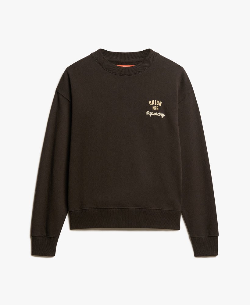 suéter workwear bordado de gola redonda modelo solto na cor bison black