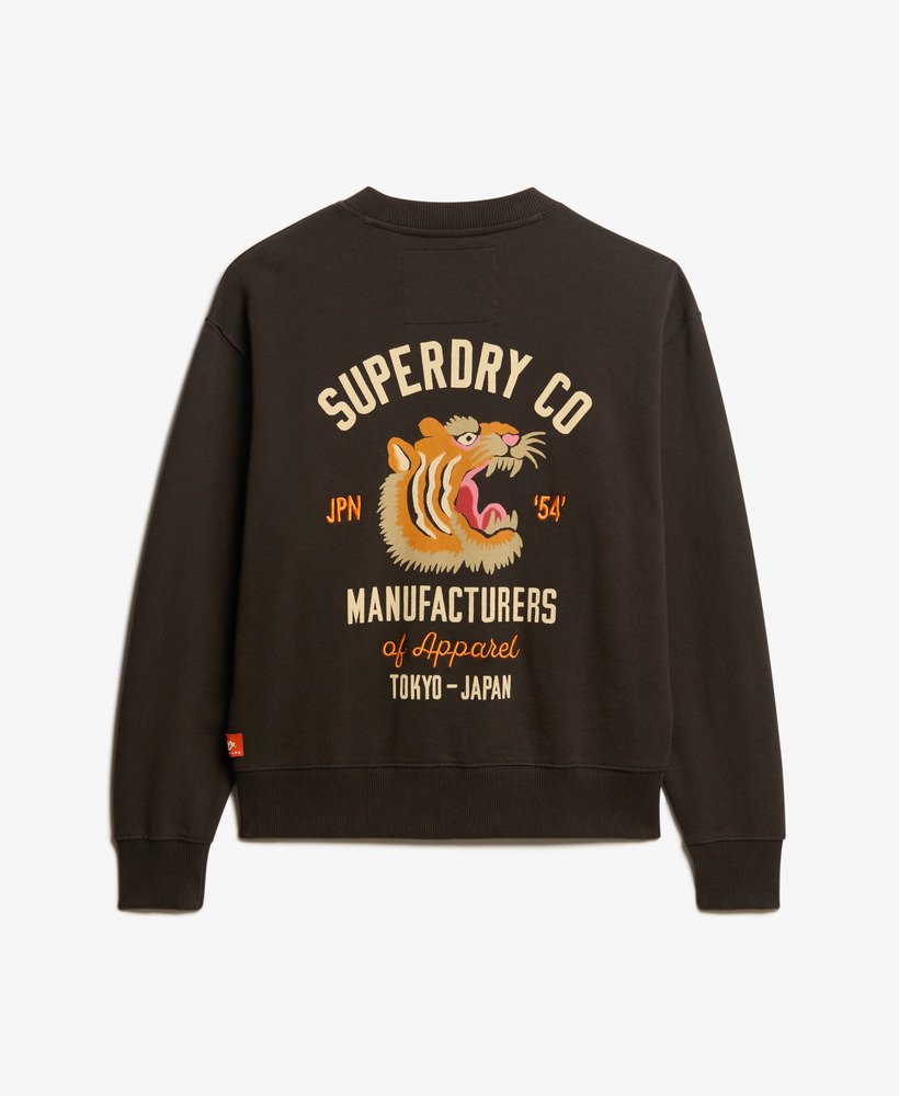 suéter workwear bordado de gola redonda modelo solto na cor bison black