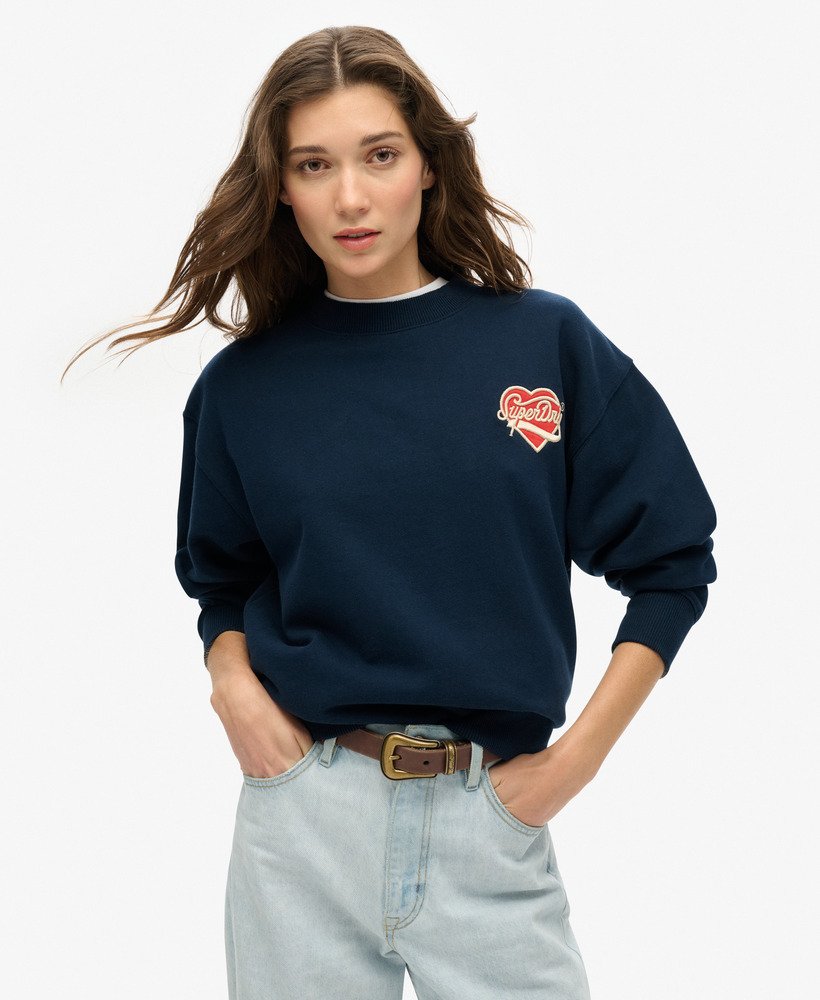 suéter workwear bordado caimento solto gola redonda na cor azul marinho mais intenso