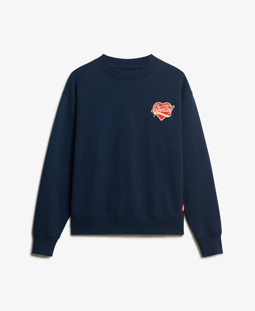 suéter workwear bordado caimento solto gola redonda na cor azul marinho mais intenso