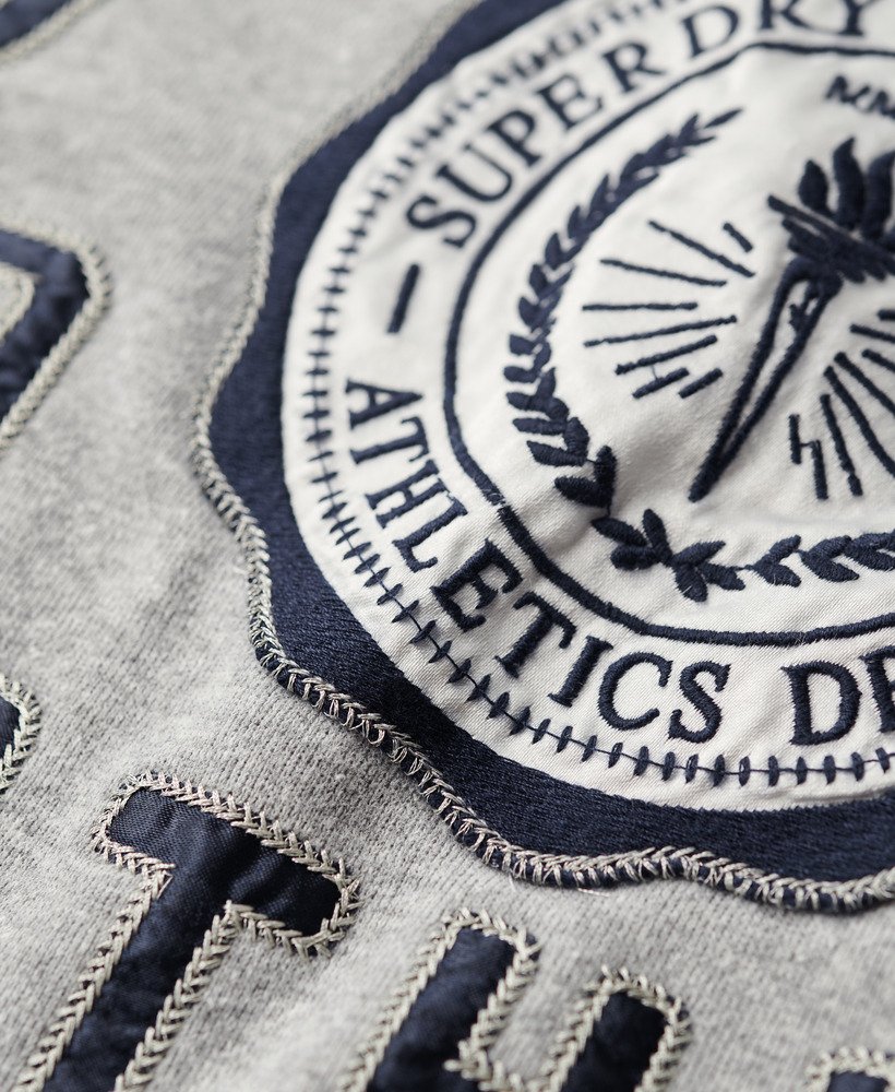 moletom folgado college script em cinza mesclado