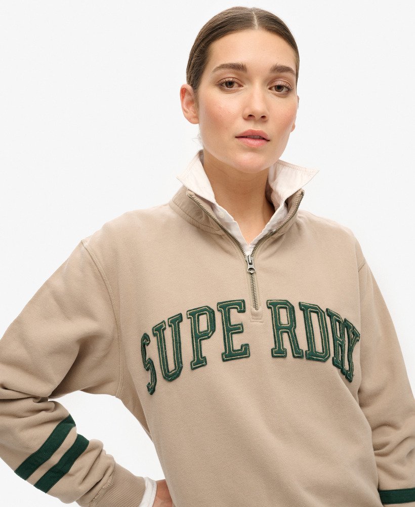 moletom athletic essentials com meio zíper e apliques na cor cinza-claro