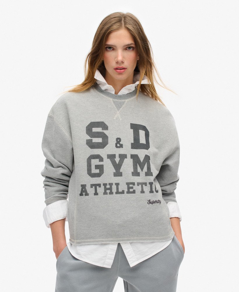 moletom cropped folgado athletic essentials na cor cinza mesclado.