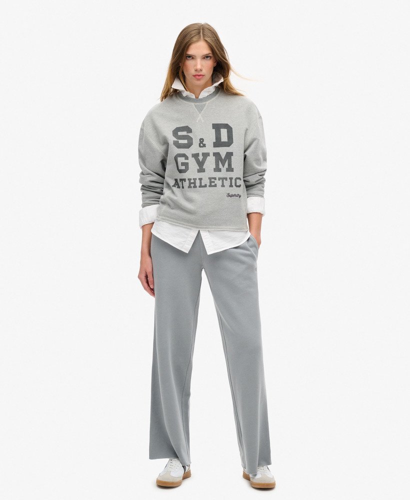 moletom cropped folgado athletic essentials na cor cinza mesclado.