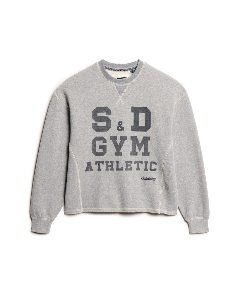 moletom cropped folgado athletic essentials na cor cinza mesclado.