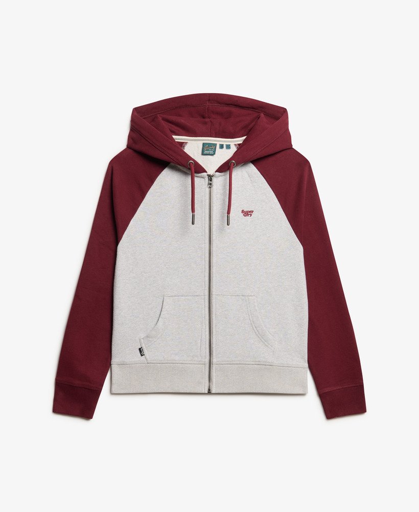 moletom com zíper essential baseball em tom rico de bordôcinza glaciar mrl