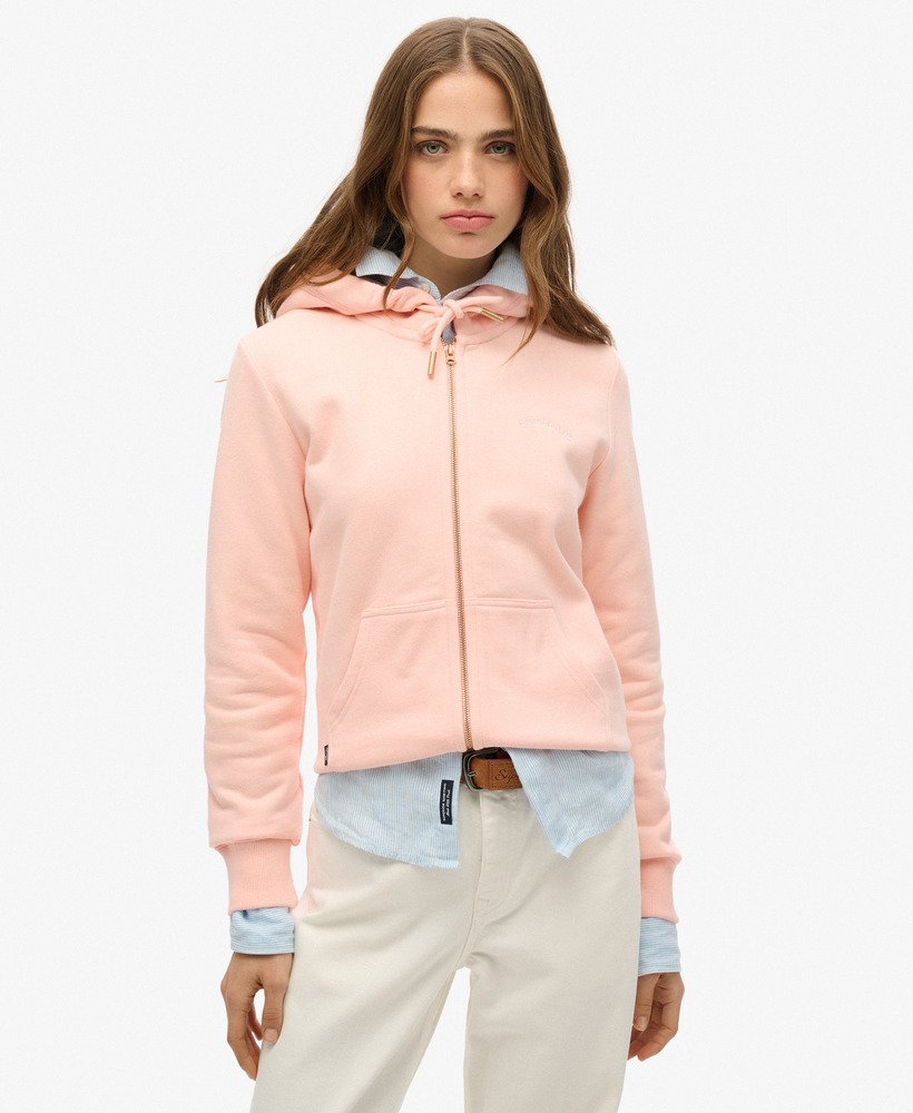 moletom com zíper e logo essencial na cor rosa claro