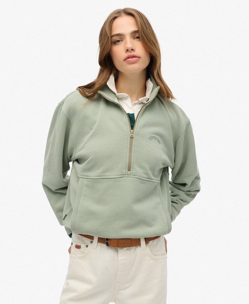 moletom essential logo oversized com meio zíper na cor verde lírio