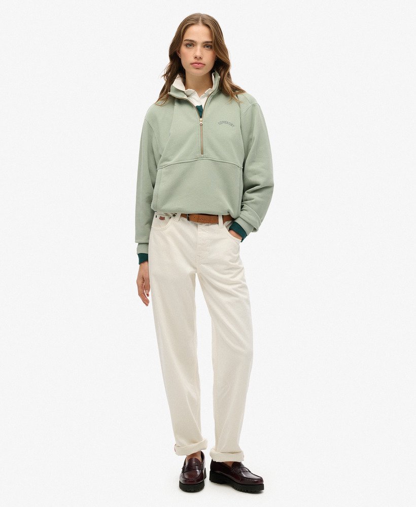 moletom essential logo oversized com meio zíper na cor verde lírio