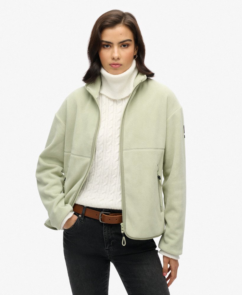casaco polar active com fecho de correr completo na cor verde-sálvia.