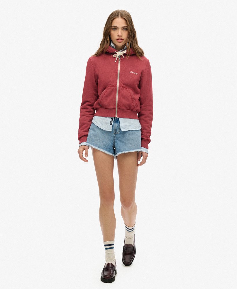 moletom cropped com zíper e logo essencial na cor vermelho bordô