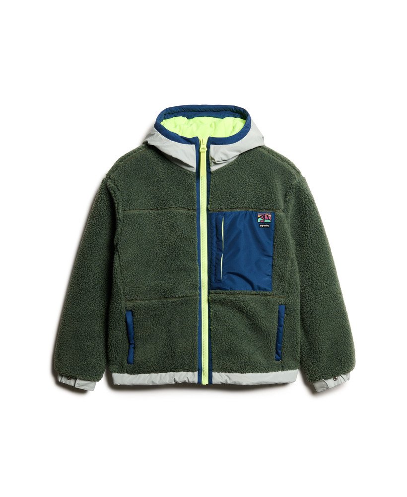 jaqueta vintage com capuz em sherpa na cor cáqui louro.