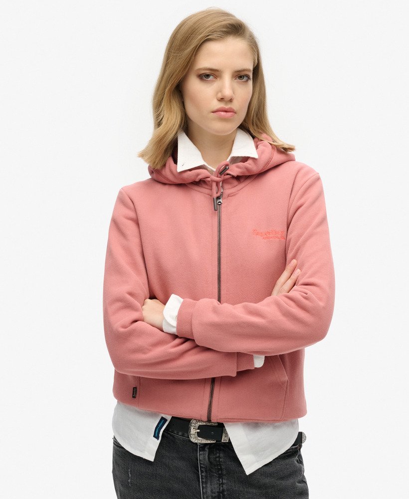 moletom com zíper e logo essencial na cor rosa acinzentado
