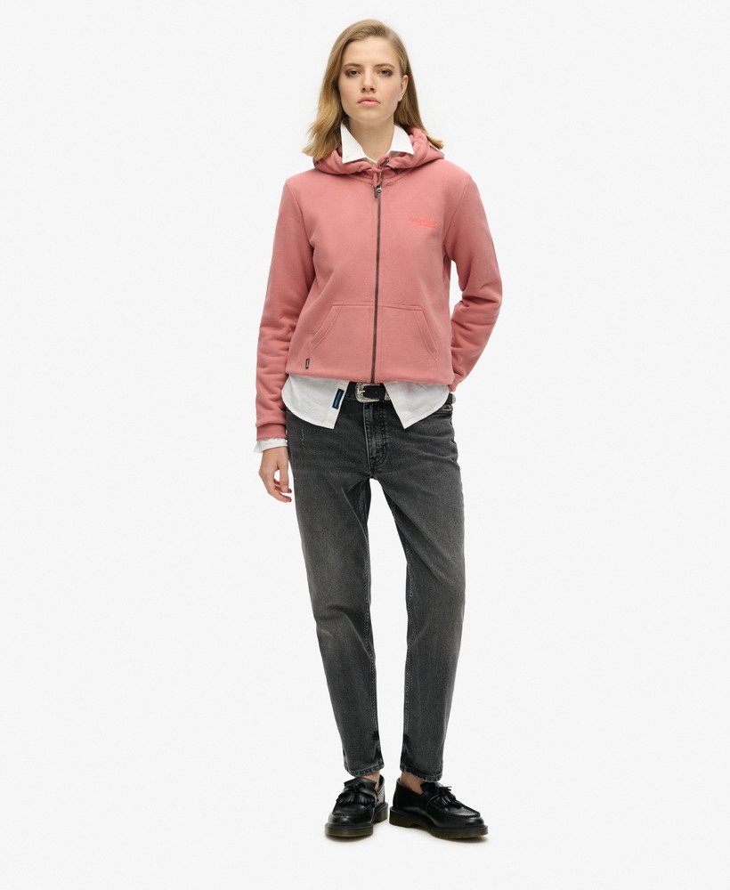 moletom com zíper e logo essencial na cor rosa acinzentado