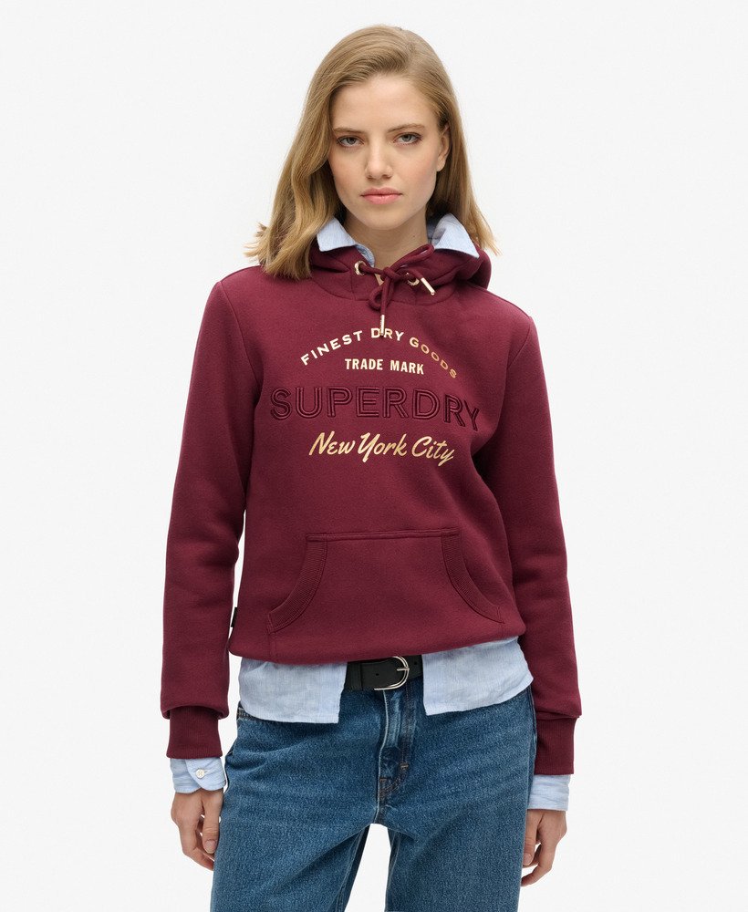 moletom com capuz luxe metallic logo na cor borgonha