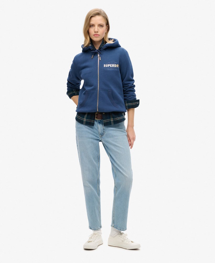 moletom com zíper e logo metálico luxe na cor azul-marinho sargasso
