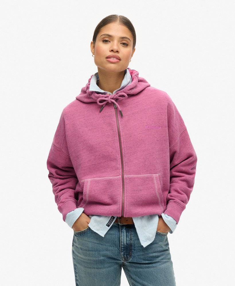 moletom com zíper e logo essential tingido em rosa choque