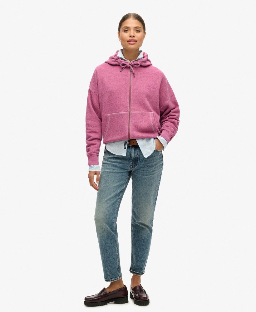moletom com zíper e logo essential tingido em rosa choque