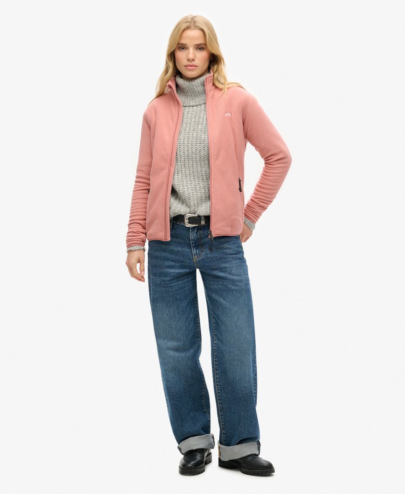 jaqueta de lã polar com zíper frontal completo na cor rosa acinzentado