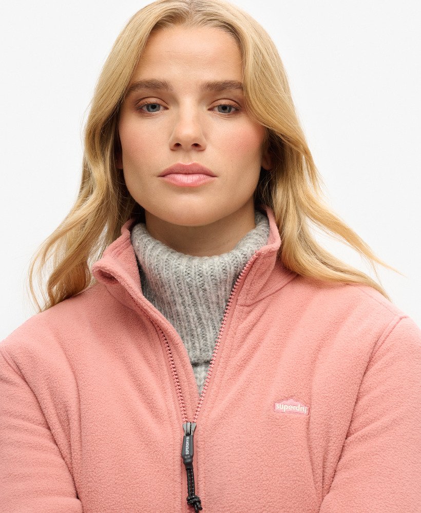 jaqueta de lã polar com zíper frontal completo na cor rosa acinzentado