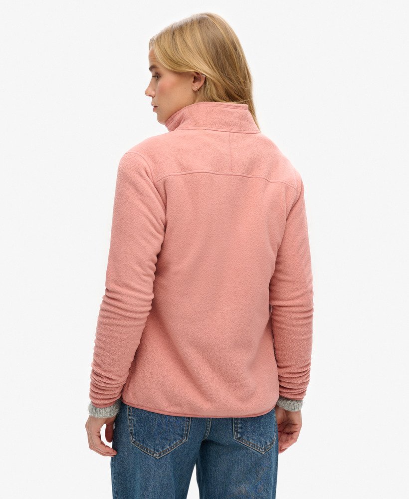 jaqueta de lã polar com zíper frontal completo na cor rosa acinzentado