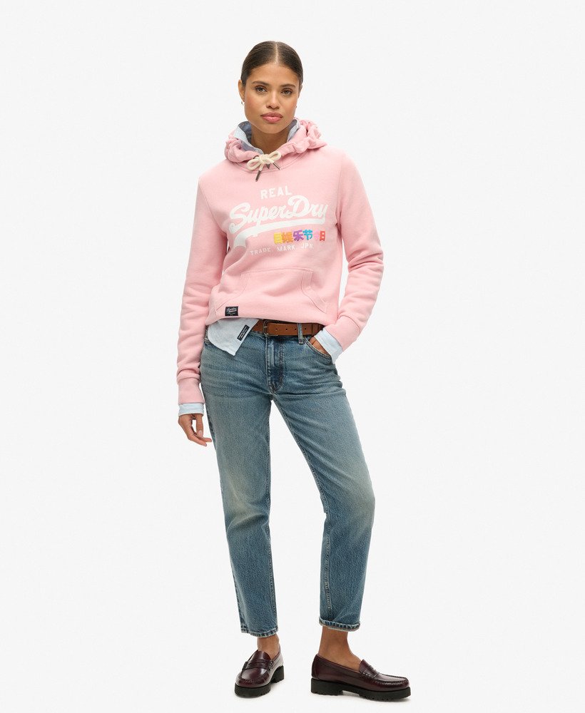 moletom com capuz vintage logo pop na cor coral blush
