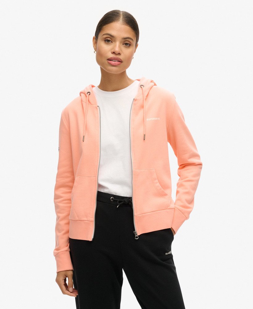 moletom com zíper liso em tons de pêssego e rosa âmbar
