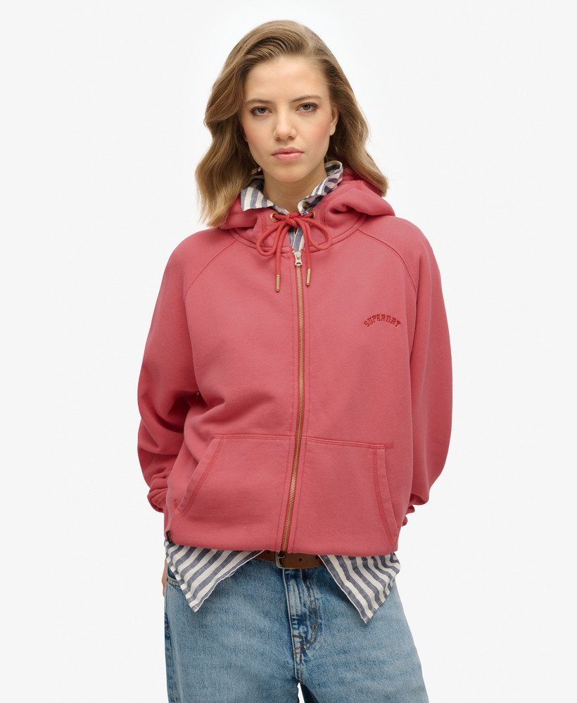 moletom com capuz e zíper oversized essential logo raglan na cor vermelho azevinho